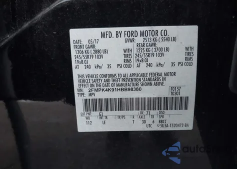 2017 Ford Edge Titanium from USA, damaged, VIN 2FMPK4K91HBB98380